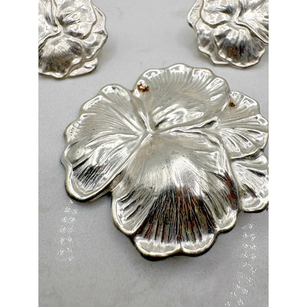 Set Earrings Brooch Pin Vintage Sterling Silver Repousse Pansy Flowers 14.26g